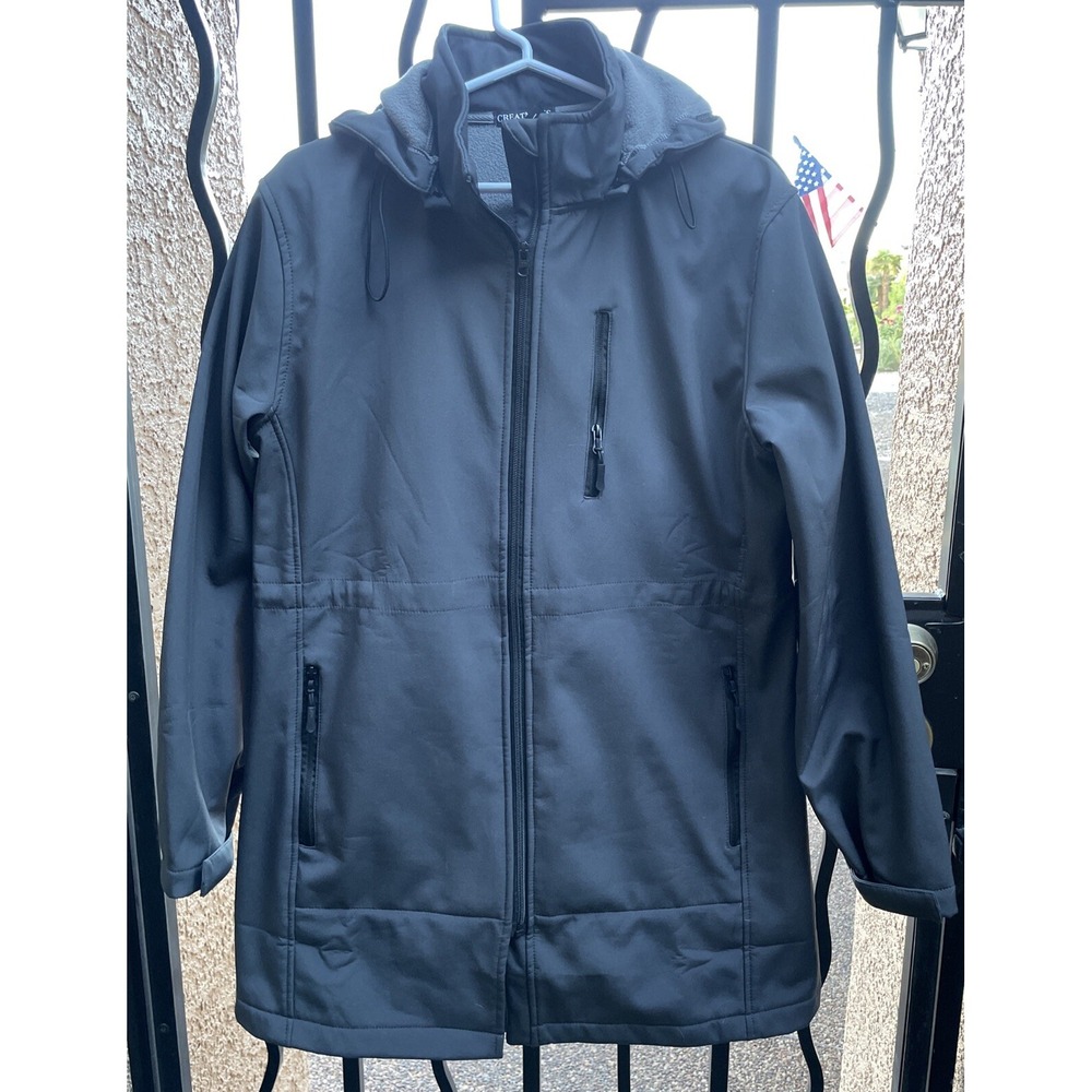 CREATMUS Womens Large Softshell Parka Jacket Blue Fleece Lined‎ Hooded Outdoor